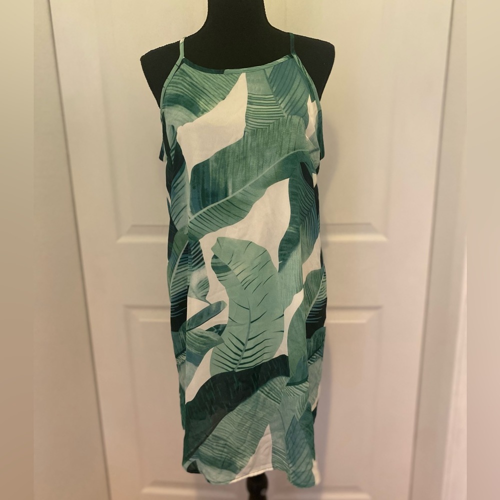 Spring Summer‎ Green Leaf Print Dress Size Small Fully lined